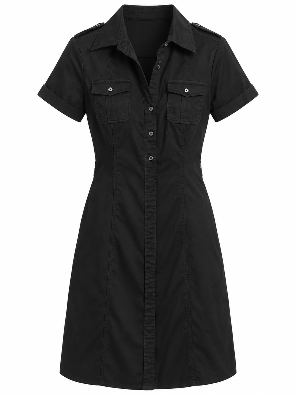 Banana Republic Black Utility Shirt Dress XS Stretch Cotton Button Front